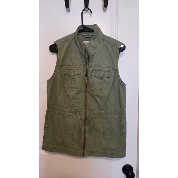 Merona Olive Green Utility Zip Vest Women’s Medium Safari Style Pockets - Picture 1 of 4